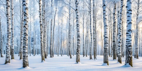 Snow-covered birch trees in a serene winter forest , Winter, forest, snowfall, birch trees, nature, tranquil, peaceful, beauty