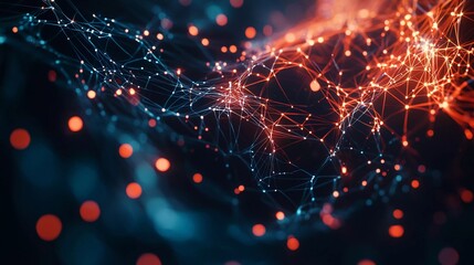 Cyber ​​big data flow. Blockchain data fields. Network line connect stream. Concept of AI technology, digital communication, science research, nice 3D illustration of neural cells