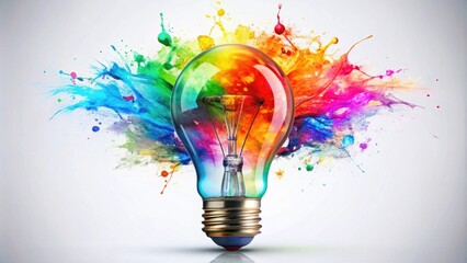 Colorful idea bulb with vibrant splashes of color , creativity, innovation, inspiration, imagination, light bulb