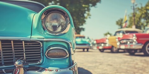 Fototapeta premium Classic Car Headlight Close Up with Vintage Filter