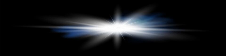 White glowing light explodes on a transparent background. Vector illustration of light decoration effect with ray.
