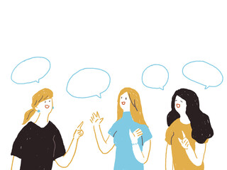 会話をする三人の若い女性,ふきだし有