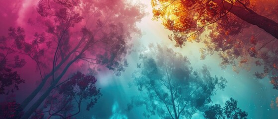 Obraz premium Dreamy Forest Canopy with Vivid Pink and Blue Hues