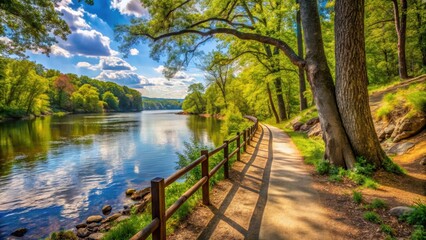 Fototapeta premium Scenic trail along the James River showcasing stunning views of nature, perfect for hiking and outdoor recreation, James River