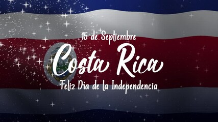 Costa Rica Independence Day Text Animation with Costa Rica Flag Background. Celebrate Happy Costa Rica Independence Day on 15th September. Great for celebrating Happy Costa Rica Independence Day.