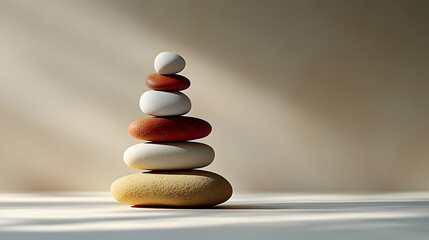 Stacked stones with a beige background.