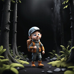 Cute little boy standing in jungle. he has joyful expression and smile. cute children cartoon character vector illustration. Cute boy wearing casual suit cartoon character. cute boy vector.