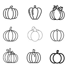 Pumpkin vector icons. Simple illustration set pumpkin elements, editable icons,  use in logo, UI and web design.
