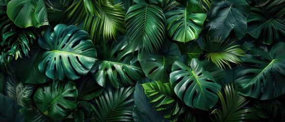 Vibrant Tropical Leaves in Lush Green Hues