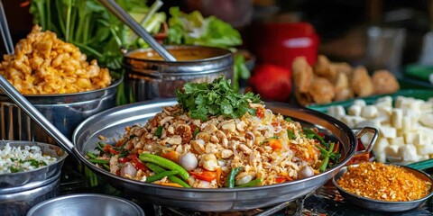 Obraz premium Delicious Asian Stir Fry with Chicken Vegetables and Noodles in a Wok