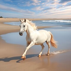 white horse on the beach