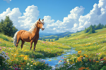 cute horse with nature background