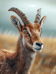 Fototapeta premium Ibex in Forest, Capra ibex, Wild Mountain Goat Close up