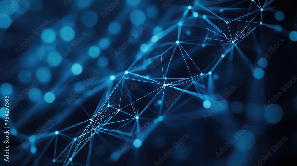 Poster abstract web of digital lines and nodes over a dark background, representing virtual connections, no