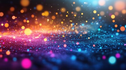 Fototapeta premium Colorful network of digital dots and lines on a dark gradient background, symbolizing diverse online groups, no people