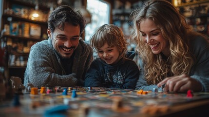 Fototapeta premium Happy Family Playing Board Game Together at Home