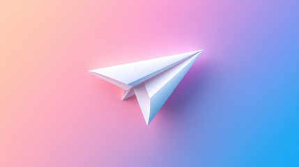 Fototapeta premium Minimalist email icon with a flying paper plane on a gradient background, representing sending a message, no people