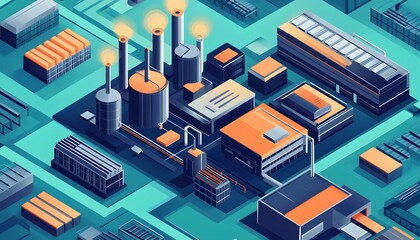Obraz premium Isometric View of a Modern Industrial Complex