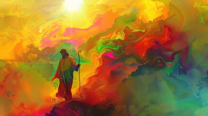 Fototapeta premium Jesus as a shepherd in a surreal dreamscape