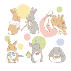 かわいい手書きウサギセット