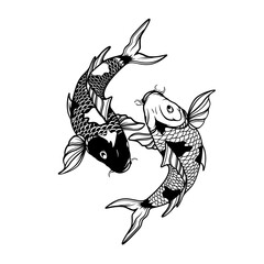 Koi Fish | Koi Fish Pattern | Aquarium Animal | Ornamental Fish | Fish Pond | Yin-Yang Koi Fish | Fortune Fish | Fish Breed | Original Illustration | Vector and Clipart | Cutfile and Stencil