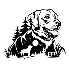 Labrador | Labrador Dog Scene | Night Dog Watcher | Dog Lover | Nature Scene | Purebred | Domestic Animal | Man Best friend | Original Illustration | Vector and Clipart | Cutfile and Stencil