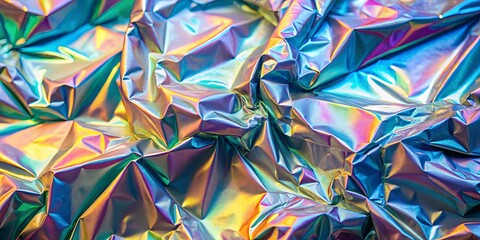 Shimmering holographic foil texture with creased patterns and prismatic reflections
