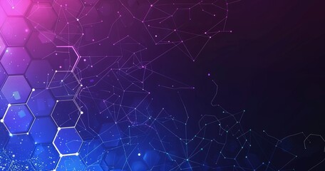 Obraz premium Abstract digital background with hexagonal patterns and glowing lines in vibrant colors.