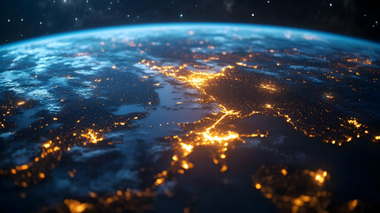 Obraz premium Earth at Night with City Lights from Space
