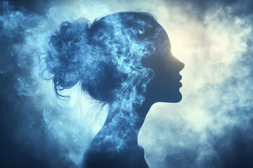 Woman Silhouette With Blue Smoke Effect