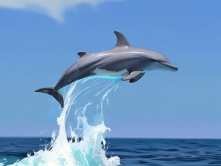 Naklejka premium Dolphin Leaping Through the Turquoise Waves