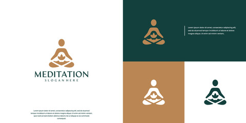 lotus meditation , human character , yoga pose , freshness , mental health , logo graphic vector.
