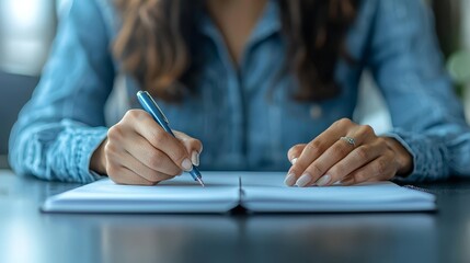 Woman s Hand Writing in Notebook with Pen