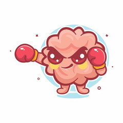 cute brain character mascot playing boxing sport isolated cartoon 