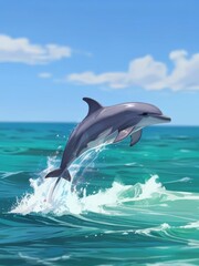 Fototapeta premium Dolphin Leaping Through the Turquoise Waves