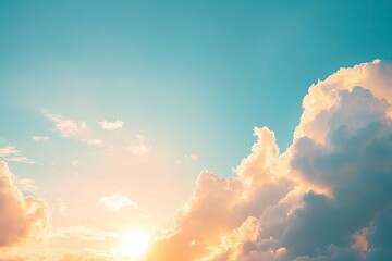 Beautiful view of blue sky with clouds at sunrise. Partly cloudy.Background cloud summer. Cloud summer. Sky cloud clear with sunset. Natural sky cinematic beautiful yellow and white texture , ai