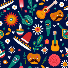 Colorful Mexican Themed Pattern for Festive Designs
