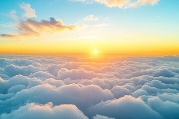 Beautiful view of blue sky with clouds at sunrise. Partly cloudy.Background cloud summer. Cloud summer. Sky cloud clear with sunset. Natural sky cinematic beautiful yellow and white texture , ai