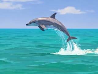 Obraz premium Dolphin Leaping Through the Turquoise Waves