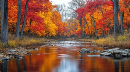 Fototapeta premium Autumn River Reflection with Colorful Trees