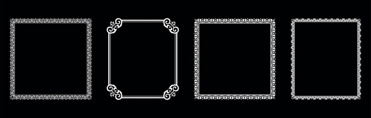 Set of decorative frames Elegant vector element for design in Eastern style, place for text. Floral black and white borders. Lace illustration for invitations and greeting cards.