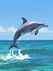 Obraz premium Dolphin Leaping Through the Turquoise Waves