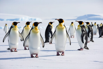 Obraz premium A serene landscape of Antacita with a group of penguin