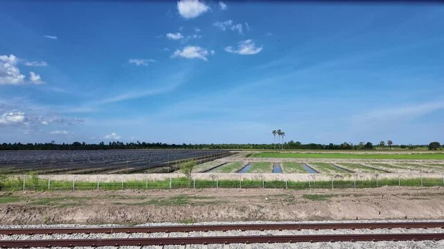 Field fram greemn ecology blue sky cloudy white color background wallpaper moving railway nature outdoor summer sping autumn rainning environment meadow scence agriculturasl landscape organic country
