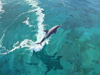 Fototapeta premium Dolphin Leaping Through the Turquoise Waves