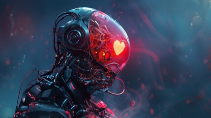 Valentine's Day concept robot heart portrait in cyberpunk style. ai generated image