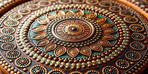 Close up of a decorative object with intricate circles and dots pattern