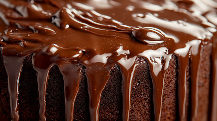 Close-up of a Drip Cake, showing the thick, glossy chocolate cascading down the cake