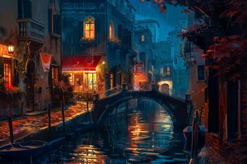 Enchanting italian night cityscape showcasing vibrant lights, bustling streets, and rich culture