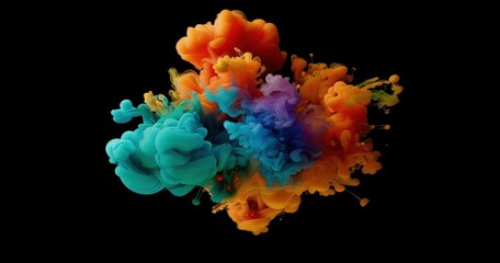 Fototapeta premium A vibrant explosion of colorful smoke and fluid shapes against a black background.
